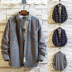 チェックシャツ メンズ 開襟シャツ カジュアルシャツ 長袖シャツ ネルシャツ チェック柄 ビジネス カジュアル シンプル お洒落hjfs169