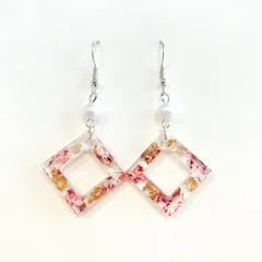 【ハンドメイド】UVレジン ピアス ドライフラワー ピンク 