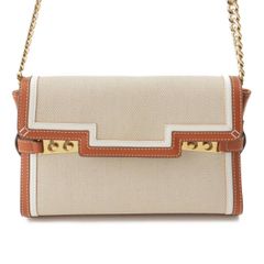 【デルヴォー】Delvaux　ポシェット タンペート キャンバス チェーン クラッチ ショルダーバッグ ベージュ 【中古】【鑑定済・正規品保証】192195