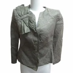 アルマーニ コレツィオーニ ARMANI COLLEZIONI ノーカラージャケット ブルゾン 総柄 リボンモチーフ 3B リネン シルク混 ベージュ 40 約M 1118 ■GY09のサムネイル