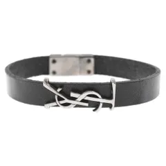 YVES SAINT LAURENT (イヴサンローラン) YSLロゴ オピウム レザーブレスレット ブラック/シルバー 559355のサムネイル