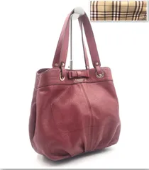 ■極美品■BURBERRY BLUE LABEL バーバリーブルーレーベル  トートバッグ　レザー　本革　ボルドー×内側ノバチェック　ゴールド金具　ロゴ　リボンモチーフ　レディース　A4可能　ビジネス　カジュアル
