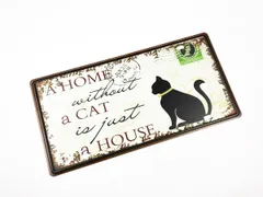 アメリカン風ブリキ看板ナンバープレート メッセージ 猫 CAT イラスト 30cmX15.5cm