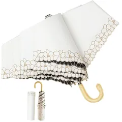 おりたたみ傘 レディース 日傘 uvカット 100 遮光 折りたたみ 超軽量 かわいい 日傘兼用雨傘 J型ハンドル 210T高密度 撥水加工 グラスファイバー 紫外線カット プレゼント ギフト (藤.ホワイト) 0