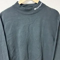大きいサイズ◎(^w^)b Champion チャンピオン モックネック ワンポイント 目玉 刺繍 長袖Tシャツ カットソー ロンＴ コットン 綿100% ロゴ刺繍 無地 シンプル スポーツMIX デイリー カジュアル ブラック 黒 メンズ サイズXL