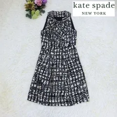 kate spade new york ケイトスペード　ノースリーブワンピース　ひざ丈　総柄　ホワイト×ブラック　シルク　レディース