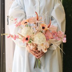 長めのリボンが可愛いラウンドブーケ ブートニア付き 結婚式 フォト