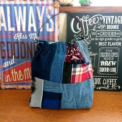 148★USEDデニムリメイク 巾着バッグ パッチワーク ジーパンリメイク ジーンズリメイク★