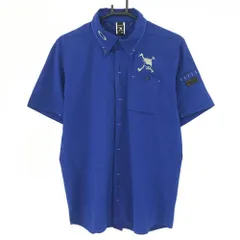 【超美品】オークリー 半袖シャツ ブルー チェック スカル刺しゅう ティー装着可  メンズ XL ゴルフウェア Oakley