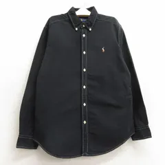 古着 ラルフローレン 長袖 ブランド シャツ キッズ ボーイズ 子供服 ワンポイントロゴ オックスフォード コットン ボタンダウン 黒 ブラッ