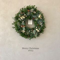 Merry Christmas 2023 ホプシーと白いお花のリース　32cm