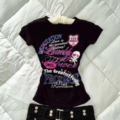 スカルプリント タイトTシャツ（クルーネック・半袖）
