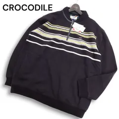 【新品 未使用】 CROCODILE クロコダイル 秋冬 ワニ ロゴ刺繍★ 裏起毛 ニット トレーナー Sz.2L　メンズ 紺 大きいサイズ