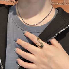 ラップリング 14号 ステンレスリング シンプルリング 金属アレルギー対応 デザインリング 大ぶり 個性的リング 韓国アクセサリー 352R シースキー【seasukii】