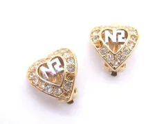 NINA RICCI ニナリッチ ラインストーン ハート クリップ式 イヤリング アクセサリー レディース ゴールド系 DD5823