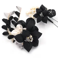 髪飾り ２点セット 黒 京都 西陣 和小物 京あそび 成人式 花 パール 藤下がり 和風 浴衣 着物 振袖 袴 七五三 子供 キッズ ヘアアクセサリー コーム 髪留め 結婚式お呼ばれ 大きめ 日本製 送料無料 W 98 CM-4-801 u980　Si