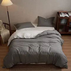 MILDLY 洗いざらし綿100% 布団カバー 4点セット シングル 洋式・和式兼用 ：掛布団カバー ボックスシーツ 枕カバーx2 / 柔らかく 変形しにくく 色あせず シングル・グレー( グレー,  シングル)