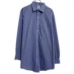 BROOKS BROTHERS 長袖 チェックシャツ 17 XL 程 ブルー ブルックスブラザーズ ボタン ビッグサイズ 古着卸 アメリカ仕入 a701-5606のサムネイル