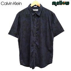 Calvin Klein カルバンクライン ショートスリーブシャツ 半袖 総柄 ブラック×パープルネイビー サイズ：メンズ L 古着 【中古】