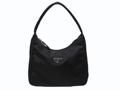 PRADA プラダ ホーボー ワンショルダーバッグ MV515 トライアングルロゴ ナイロン ブラック 美品 中古 4b004994