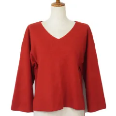 ローリーズファーム LOWRYS FARM セーター ニット Vネック ワイドスリーブ M 赤 レッド テラコッタ