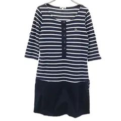 LACOSTE ラコステ ボーダー柄 7分袖 ミニワンピース 42 ネイビー系 ロールアップ レディース 古着