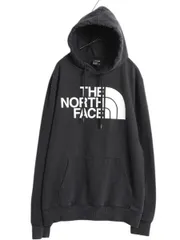 【お得なクーポン配布中!】 ノースフェイス プリント スウェット フード パーカー メンズ L 古着 The North Face 裏起毛 プルオーバー トレーナー アウトドア ブラック