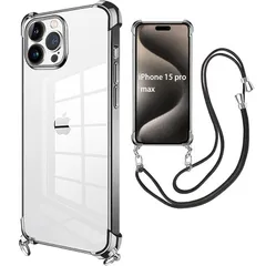 weiaoluo iphone 15 pro max ケース クリア ショルダー 耐衝撃 iphone 15pro max スマホケース アイフォン15pro max バンパー 携帯カバー 斜めがけ 薄型 TPU 軽量 肩がけ 首掛け 紐付き ストラップ付 1