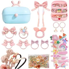 CSDmeewin ヘアアクセサリー ケース・ボックス 女の子 キッズ 収納 大容量 カラフル ヘアクリップ ヘアゴム 髪ゴム 髪留め 子供 プレゼント( ブルー)