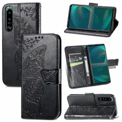 【在庫セール】ノートブック型携帯電話保護カバー多機能携帯電話ホルスター財布携帯電話ホルダーバンプパターンテクスチャ耐久性摩擦耐性携帯電話ケース男性と女性に適した多色オプション 手帳型 ケース III III 5 (バタフライ黒) 5 エクスペリア SOG05