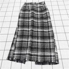 ◇ ⊇ GRL グレイル ロング フリンジツイードタイトスカート gm753 サイズL ブラック ホワイト系 レディース E  【1509100077503】