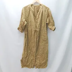 ◇ le.coeur blanc コットン100％ ウエスト調節可能 七分袖 ロング丈 ワンピース サイズ38 マスタード レディース E  【1402200015850】