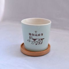猫印ミルク　湯のみ猪口（白緑色）