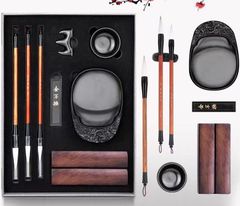 未使用・美品】高級書道セット 文房四宝 筆・硯・墨 木製収納箱入り