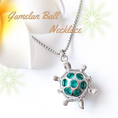 No.36 ガムランボールネックレス 亀 グリーン ホヌ 幸運 お守り 男女兼用