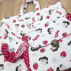 S93689 ペコちゃん  ショルダーバッグ  セカンドバッグ ハンドメイド ポーチ 3点セット 鞄 まとめ 美品