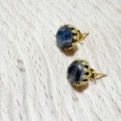 大粒　オニキス×ラブラドライト×クリスタルAAA-  ラウンド ローズカット　ピアス　SILVER925製・18KGP仕上げ　天然石　つけっぱなし