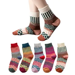 【新品】 [WindTour] 靴下 レディース 冬 ソックス 秋冬 防寒 厚手 暖かい あったか 女性用 5足セット カラフル 通気 伸縮性 履き心地 可愛い おしゃれ 登山 スポーツ (ストライプ) 1