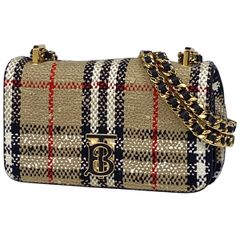 【在庫一掃】 バーバリー BURBERRY スモールローラ チェーン ショルダーバッグ TB チェック柄 ショルダーバッグ ファブリック ベージュ レディース 【中古】
