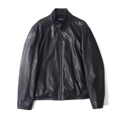 POLO RALPH LAUREN ポロラルフローレン スタンドカラー ラムレザー ジャケット 裏地チェック XL ブラック メンズ 正規品 5-ZD023