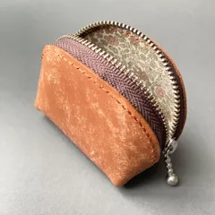 【☆】コロンとポーチ　イタリアンレザー　マヤベリー　リバティ・ファブリックス　訳あり　本革　ポーチ　ミニ　ブラウン②(出品番号33)