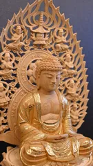 【修縁堂】文殊菩薩 木製 守り本尊 仏像 飛天光背 仏教美術品 約29cm 修縁堂】文殊菩薩 木製 守り本尊 仏像 飛天光背 仏教美術品 約