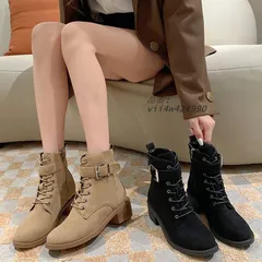 ブーツ レディース ショートブーツ 編み上げ レースアップブーツ カジュアル ジッパー 疲れない ワイズ おしゃれ チャンキーヒール ラウンドトゥ サイドジッパー vii4w424990