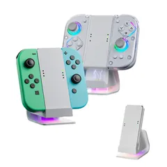 【数量限定】PhyiFlbey Joy-Con 用充電グリップ【新登場 - USB 2.0 搭載 】Switchドック アダプター スイッチ リモコン RGBライト 装着簡単 持ち運びに便利 収納一体型 過充防止 ワイヤレス接点充電/USB有線直挿グリップ S