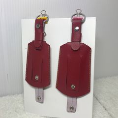 ゴルフネームプレート　大小2個セット　合皮レザーカバー付き　エンジ（赤系）