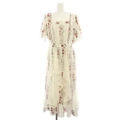 アクシーズファム axes femme 薔薇柄ラッフルチュールワンピース 花柄 半袖 スクエアネック レース ロング マキシ F 白 ホワイト 赤 レッド 緑 グリーン CI351X38 /HN