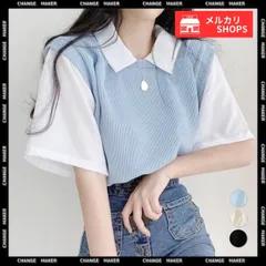 半袖 ニットtシャツ レイヤード風 Ｔシャツ レディース 襟付き トップス バイカラー カットソー 切り替えTシャツ 韓国 プルオーバー 大人カジュアル 体型カバー 配色 半袖カットソー 通学 オフィスカジュアル 重ね着風Ｔシャツ 夏 1HUAJT-002