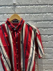 古着　L    シャツ　CHAPS    赤　カラフルストライプ