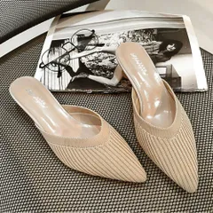 ☆ ベージュ ☆ 35(22.5cm) ☆ ポインテッドトゥ ミュール ミュール ヒール サンダル ミュールサンダル ニットミュール ファッションサンダル ポインテッドトゥ ローヒール スプールヒール スリッポンサンダル レディース ニット シンプル おしゃれ