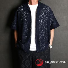 【superNova./スーパーノヴァ】Aloha shirt - Flower lace - Navy / アロハシャツ - フラワーレース / SN-520B【ユニセックス】